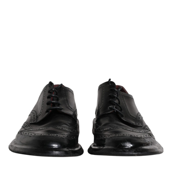 Dolce & Gabbana Black Leather Derby Wingtip Formal Shoes