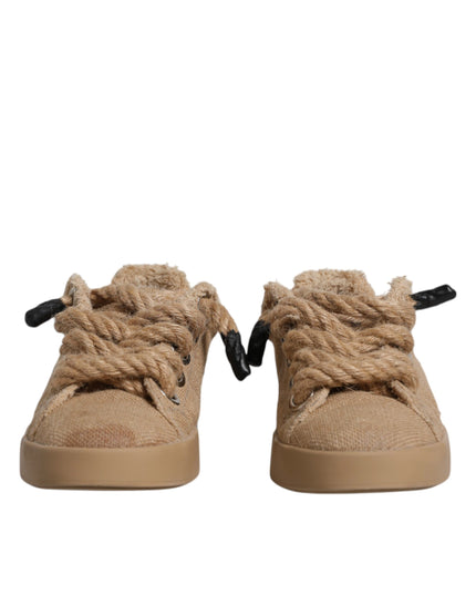 Dolce & Gabbana Brown Jute Fabric Low Top Men Sneakers Shoes