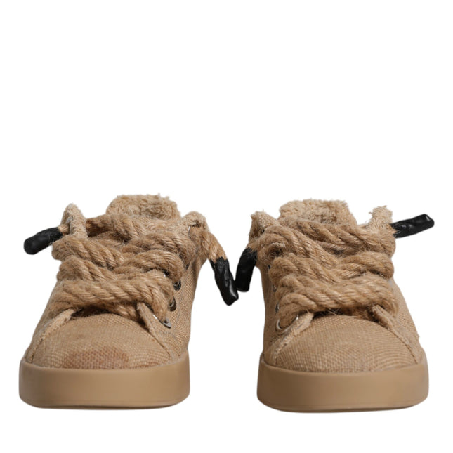 Dolce & Gabbana Brown Jute Fabric Low Top Men Sneakers Shoes
