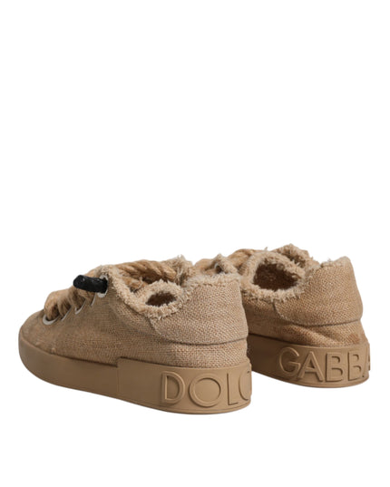 Dolce & Gabbana Brown Jute Fabric Low Top Men Sneakers Shoes