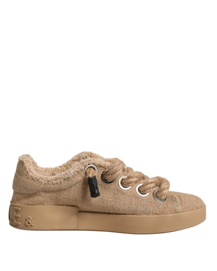Dolce & Gabbana Brown Jute Fabric Low Top Men Sneakers Shoes