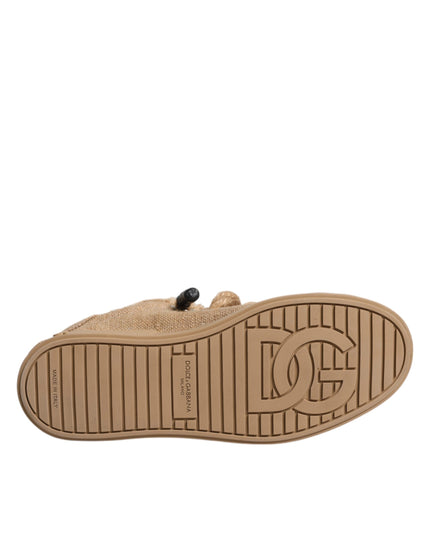 Dolce & Gabbana Brown Jute Fabric Low Top Men Sneakers Shoes
