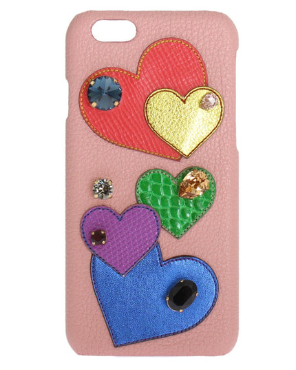 Dolce & Gabbana Pink Leather Heart Crystal Phone Case
