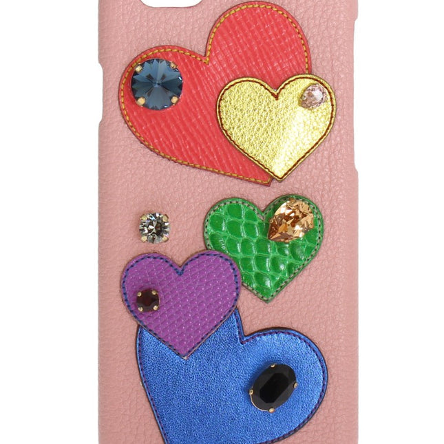 Dolce & Gabbana Pink Leather Heart Crystal Phone Case