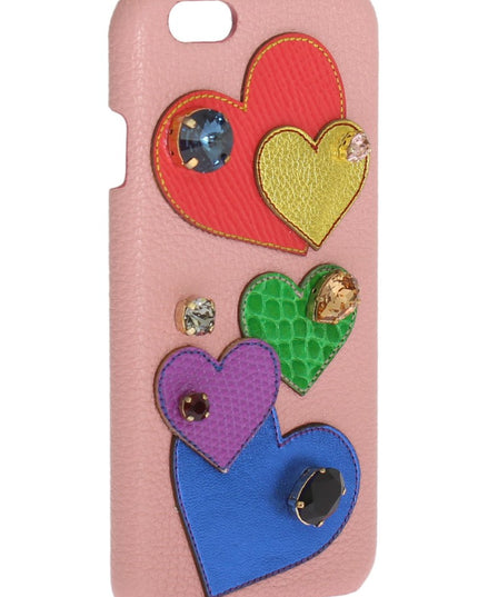 Dolce & Gabbana Pink Leather Heart Crystal Phone Case