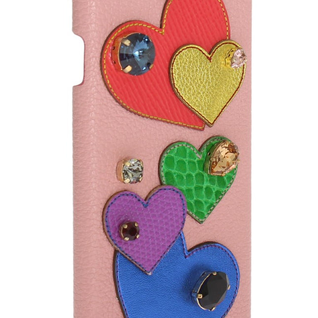 Dolce & Gabbana Pink Leather Heart Crystal Phone Case