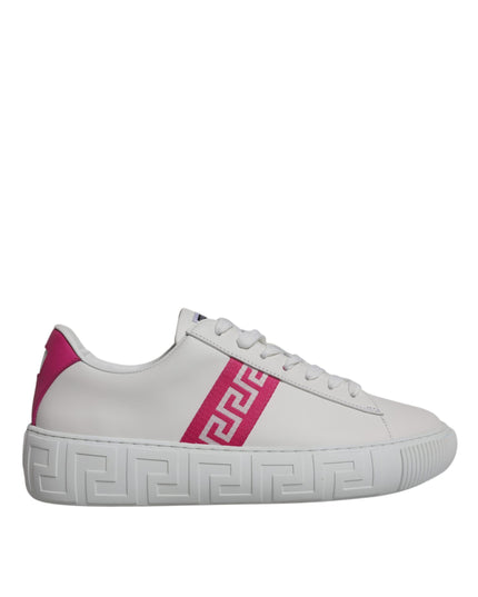 Versace White Pink Greca Print Platform Low Top Sneakers Shoes