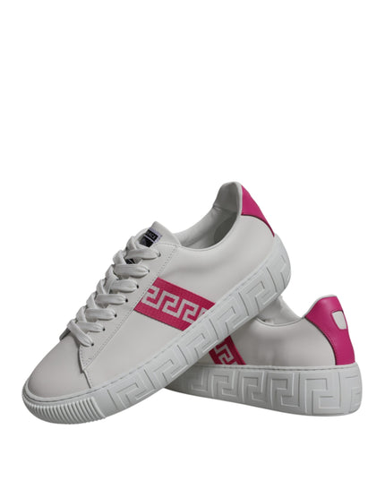 Versace White Pink Greca Print Platform Low Top Sneakers Shoes