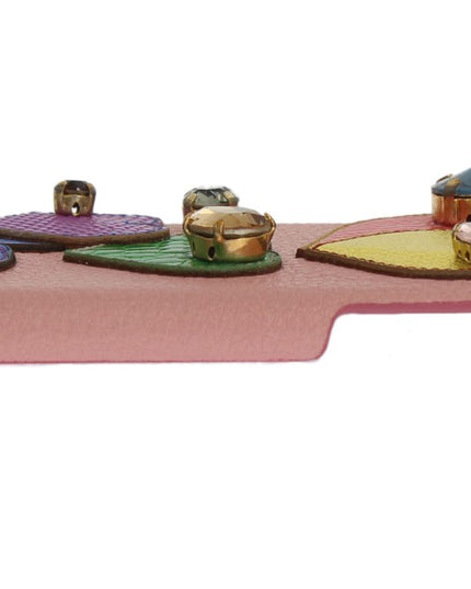 Dolce & Gabbana Pink Leather Heart Crystal Phone Case