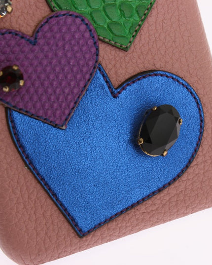 Dolce & Gabbana Pink Leather Heart Crystal Phone Case