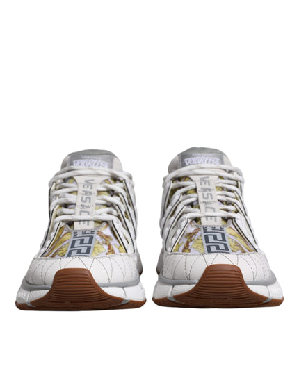 Versace White Trigreca Barocco Print Low Top Sneakers Shoes