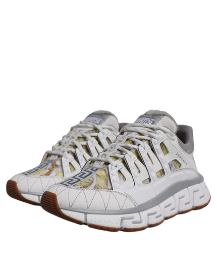 Versace White Trigreca Barocco Print Low Top Sneakers Shoes