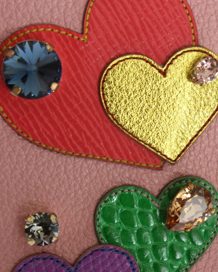 Dolce & Gabbana Pink Leather Heart Crystal Phone Case