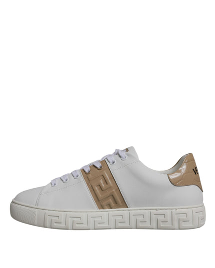 Versace White Brown Greca Print TPU Low Top Men Sneakers Shoes