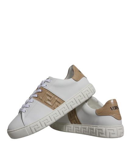 Versace White Brown Greca Print TPU Low Top Men Sneakers Shoes