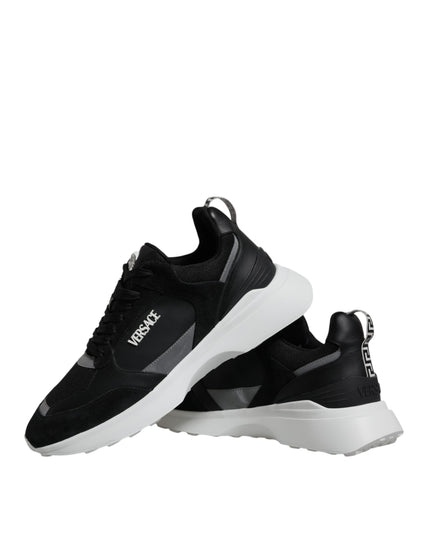 Versace Black Canvas Quad Fabric Medusa Low Top Sneaker Shoes