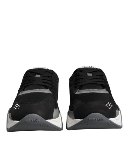 Versace Black Leather Neoprene Chunky Low Top Sneakers Squalo Shoes