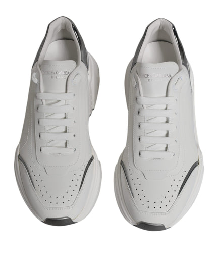 Dolce & Gabbana White Silver DAYMASTER Leather Sneakers Shoes