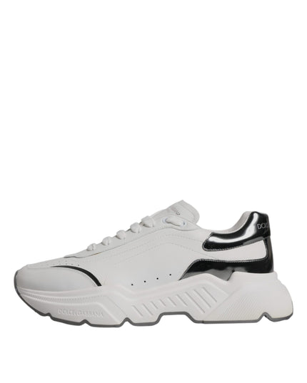 Dolce & Gabbana White Silver DAYMASTER Leather Sneakers Shoes