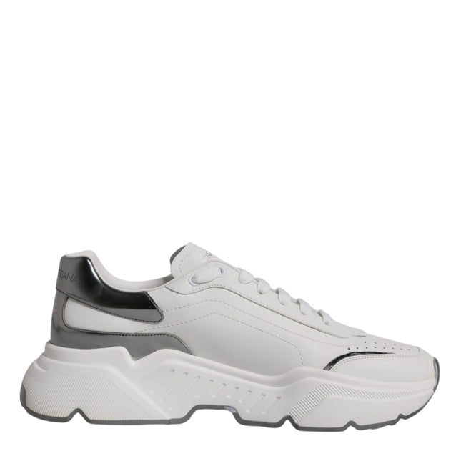 Dolce & Gabbana White Silver DAYMASTER Leather Sneakers Shoes
