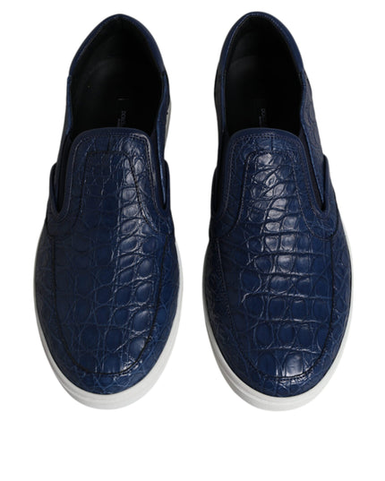 Dolce & Gabbana Blue Croc Exotic Leather Men Sneakers Shoes