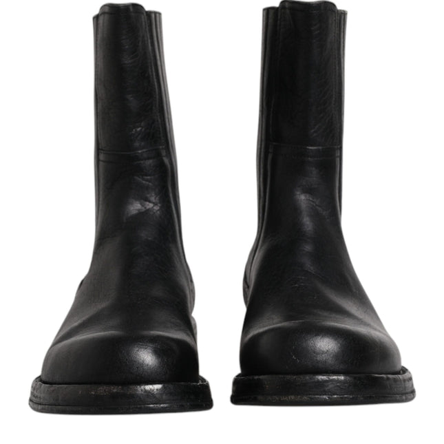 Dolce & Gabbana Black Horse Leather Mid Calf Boots Shoes