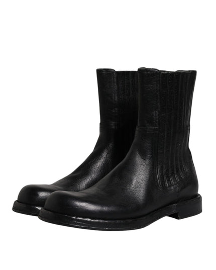 Dolce & Gabbana Black Horse Leather Mid Calf Boots Shoes