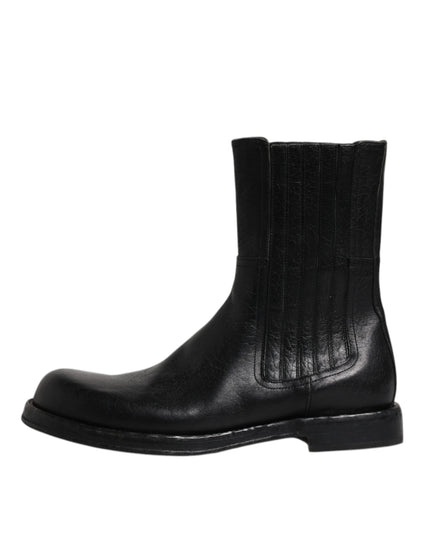 Dolce & Gabbana Black Horse Leather Mid Calf Boots Shoes