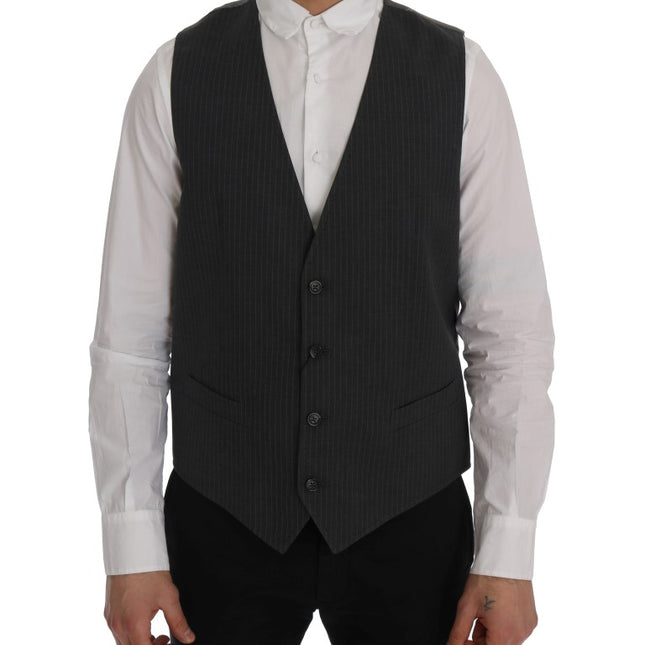 Dolce & Gabbana Gray STAFF Cotton Striped Vest