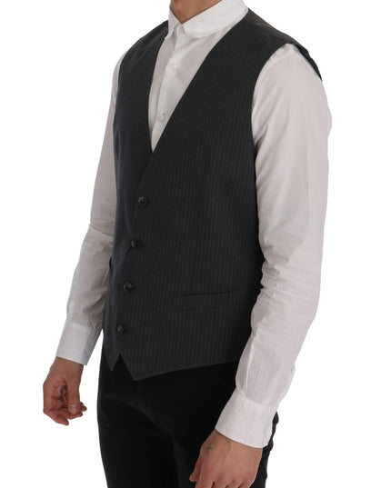 Dolce & Gabbana Gray STAFF Cotton Striped Vest