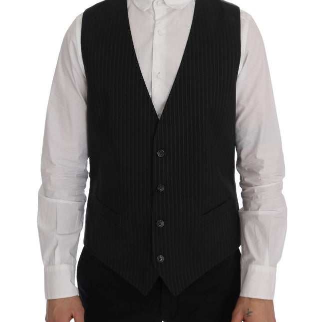 Dolce & Gabbana Gray STAFF Cotton Striped Vest