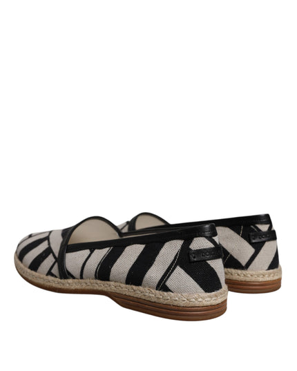 Dolce & Gabbana Black White Stripes Slip On Espadrille Shoes