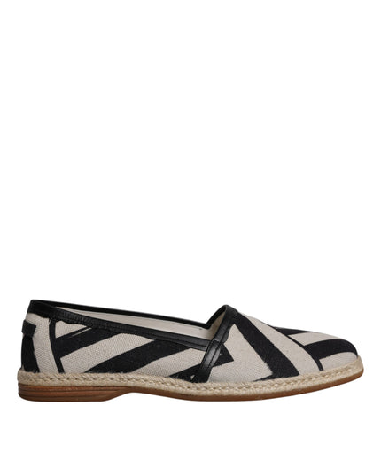 Dolce & Gabbana Black White Stripes Slip On Espadrille Shoes