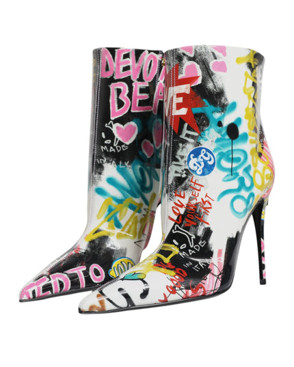 Dolce & Gabbana Multicolor Graffiti Keira Mid Calf Boots Shoes