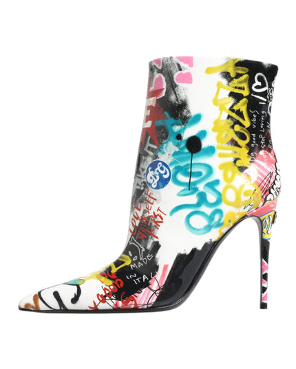 Dolce & Gabbana Multicolor Graffiti Keira Mid Calf Boots Shoes