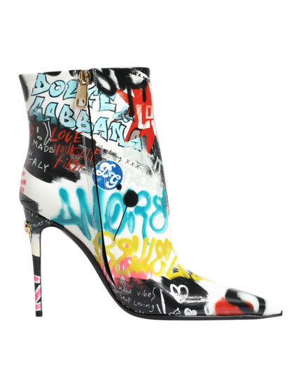 Dolce & Gabbana Multicolor Graffiti Keira Mid Calf Boots Shoes