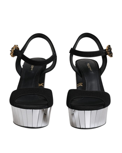 Dolce & Gabbana Black Mirror Heels Platform Sandals Shoes