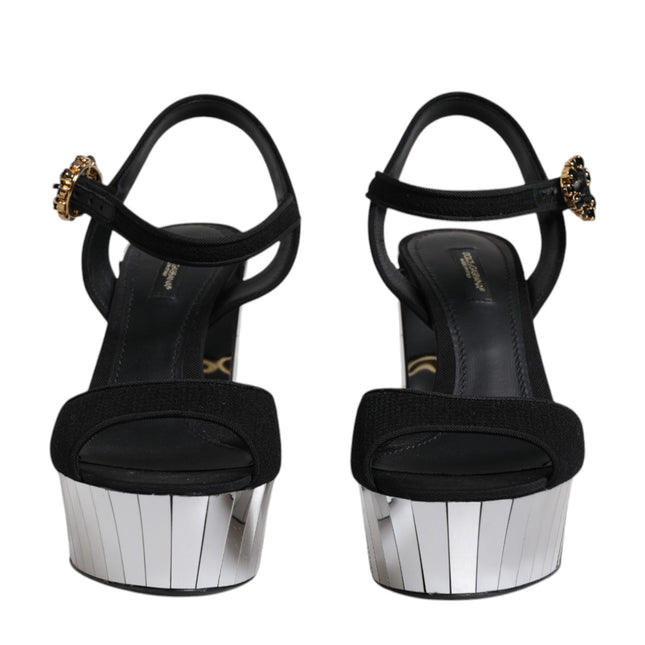 Dolce & Gabbana Black Mirror Heels Platform Sandals Shoes