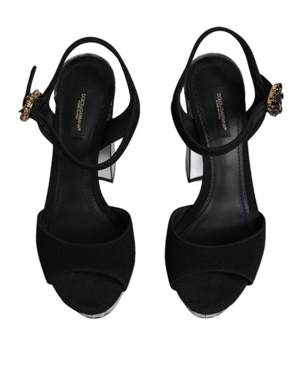 Dolce & Gabbana Black Mirror Heels Platform Sandals Shoes