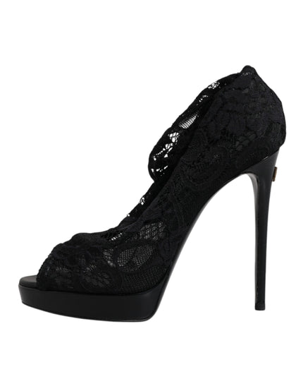 Dolce & Gabbana Black Stretch Taormina Lace Boots Shoes