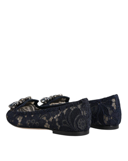 Dolce & Gabbana Blue Taormina Lace Crystals Flats Shoes