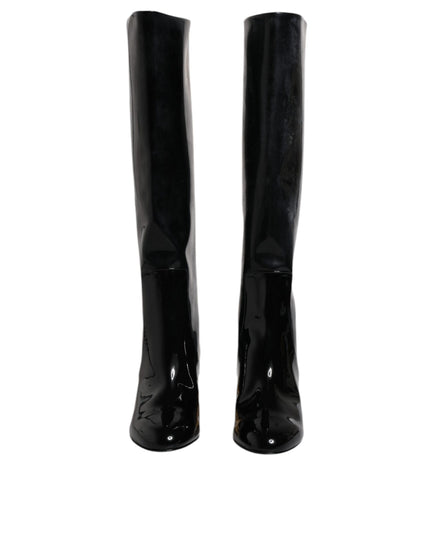 Dolce & Gabbana Black Patent Leather Vally High Boots Shoes