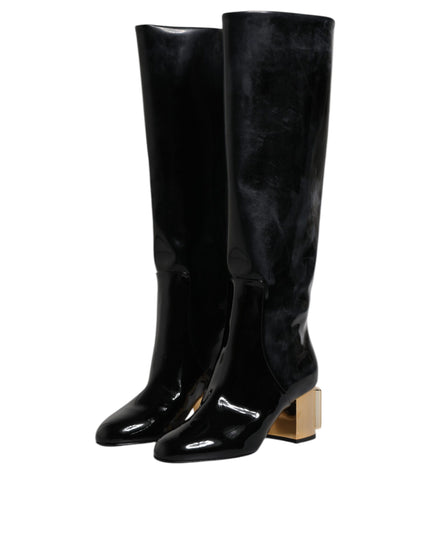 Dolce & Gabbana Black Patent Leather Vally High Boots Shoes