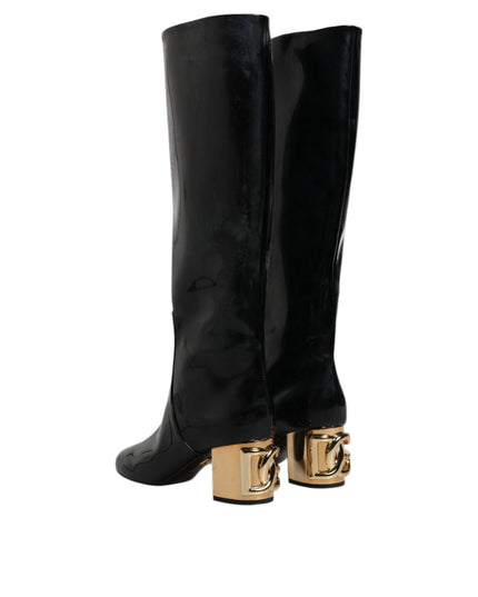 Dolce & Gabbana Black Patent Leather Vally High Boots Shoes