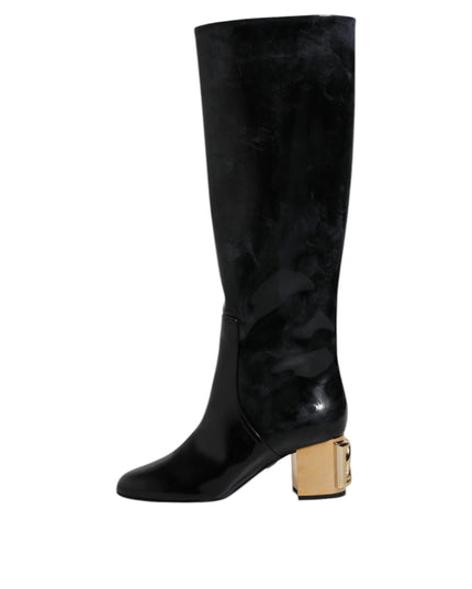 Dolce & Gabbana Black Patent Leather Vally High Boots Shoes