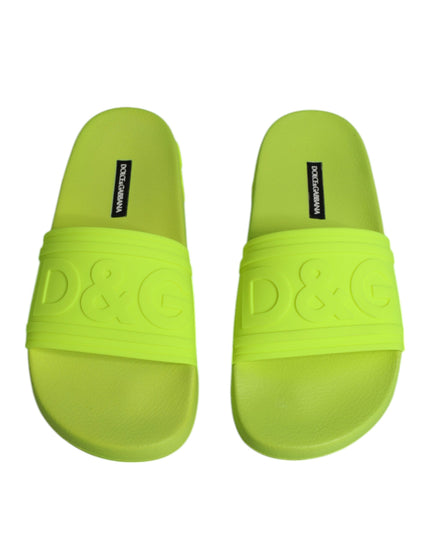 Dolce & Gabbana Green Rubber Slides Sandals Beachwear Shoes