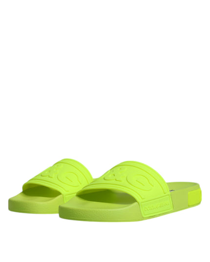 Dolce & Gabbana Green Rubber Slides Sandals Beachwear Shoes
