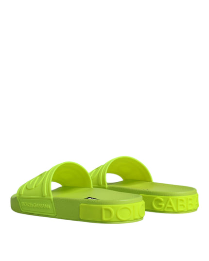 Dolce & Gabbana Green Rubber Slides Sandals Beachwear Shoes