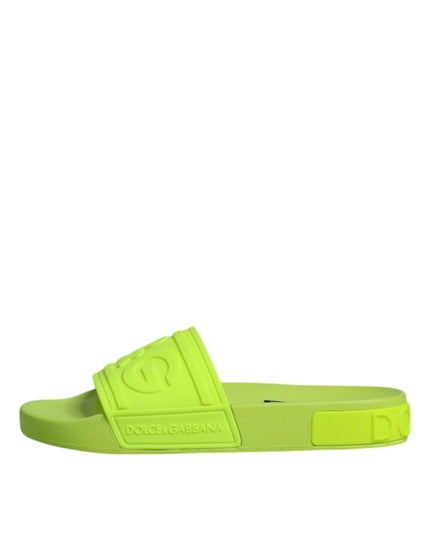 Dolce & Gabbana Green Rubber Slides Sandals Beachwear Shoes