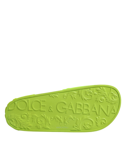 Dolce & Gabbana Green Rubber Slides Sandals Beachwear Shoes